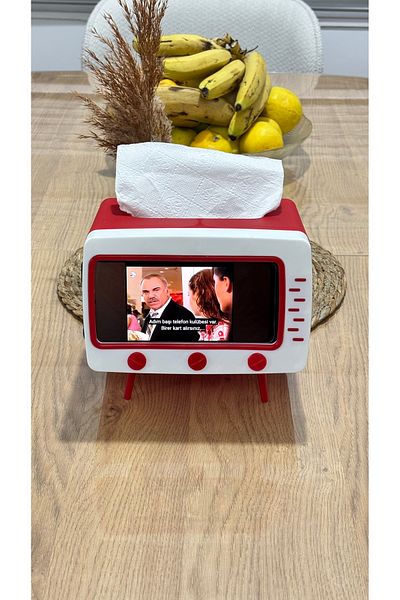 Doori Tabletop Napkin Holder, TV Shaped Napkin Paper Box, Napkin Holder with Mobile Phone Holder