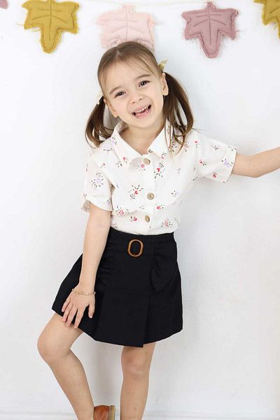 ESİLA KİDS Girl's Skirted Shorts Set, Holiday Floral Patterned Shirt, 3-6 Years Old
