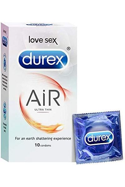 Durex Air Condoms for Men, Ultra Thin for HIGH Sensitivity, 10 Lubricated and Straight Walled Condom