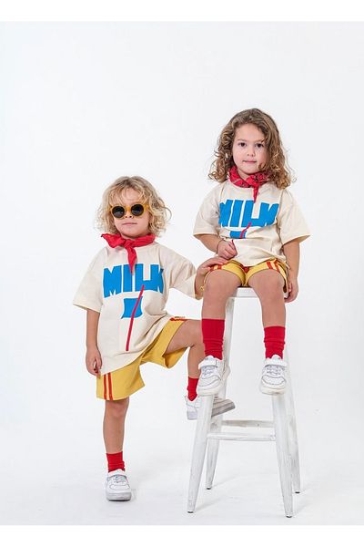 Lolliboomkids Unisex Kids Milk ;) Σετ 2 τεμαχίων από εμπριμέ βαμβακερό λαιμόκοψη