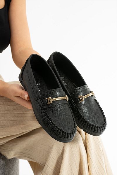 Moda Devrin Black Buckle Ballerinas