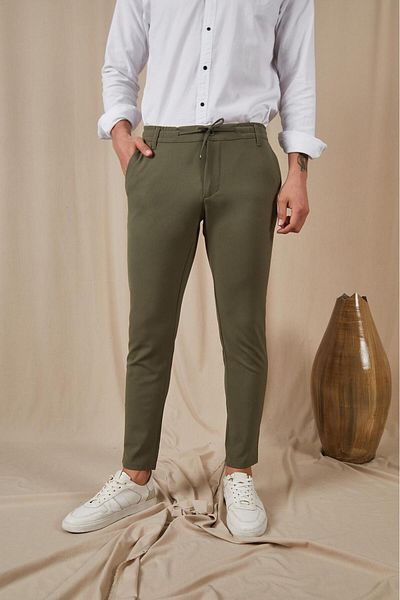 JACK CAPRİO Men's Slim Jogger Pants - High Quality Product with Elastic Waist Limkali Cord Belt