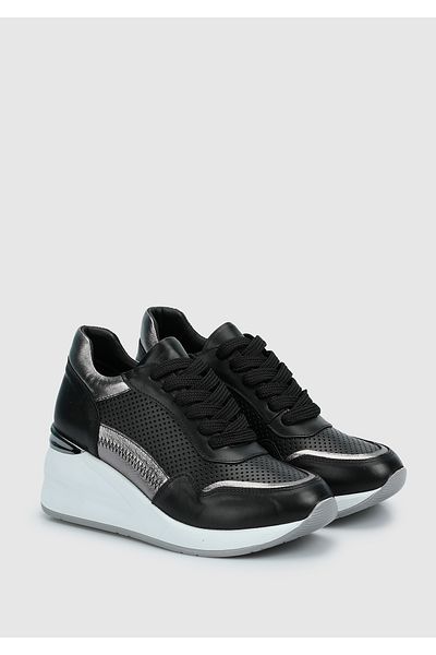 Provoq Black Leather Women's Sneakers