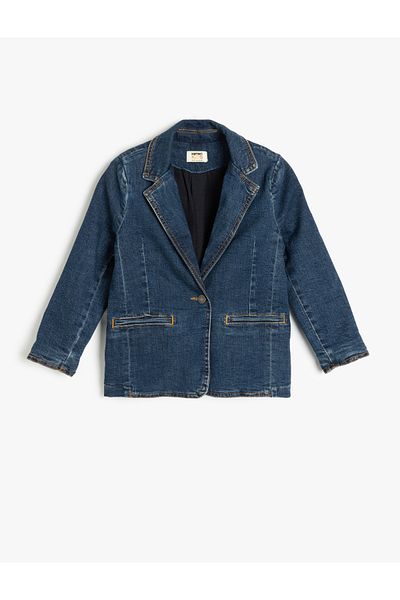 Koton New Season Cotton Long Sleeve Pocket Detailed Double Breasted Collar Denim Jacket