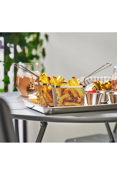 IKEA 2 Pieces Fried Potatoes Presentation Basket with Handle 7X7X9 cm Ikea Set of 2 Serving Container Stainless Steel