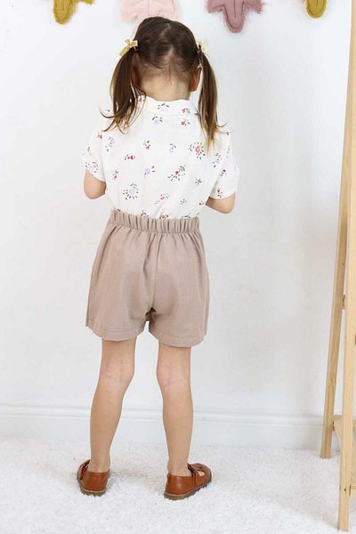 ESİLA KİDS Girl's Skirted Shorts Set, Holiday Floral Patterned Shirt, 3-6 Years Old
