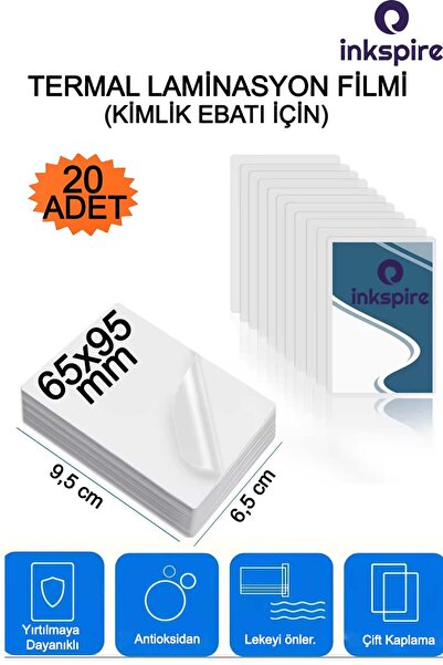 inkspire فيلم الترقق الحراري 65 × 95 مم 20 قطعة 125 ميكرون تغليف لامع PVC حقي...