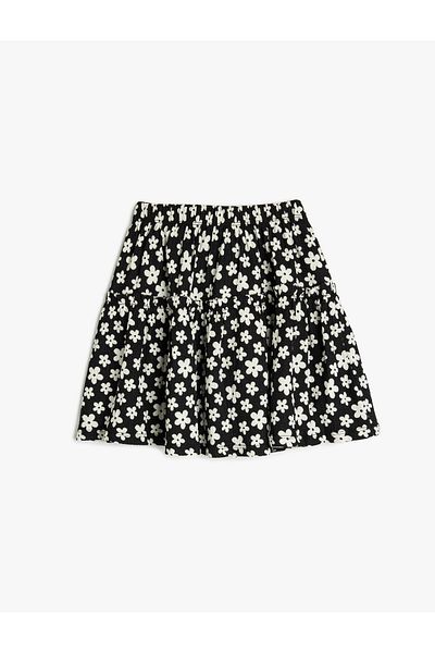 Koton New Season Floral Patterned A-Line Skirt with Elastic Waist