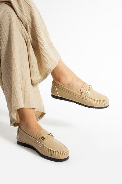 Moda Devrin Beige Buckle Ballerinas