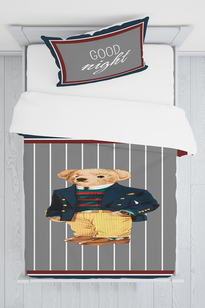 BelezaHome Fares Bear Single Duvet Cover Set-Blue