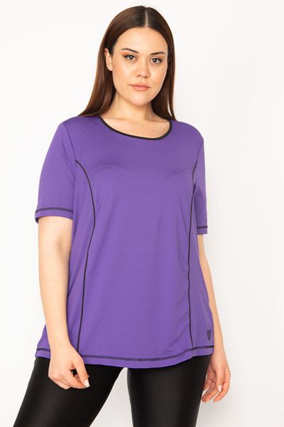 Şans Women's Plus Size Purple Collar Bias Sports Blouse 65n32945