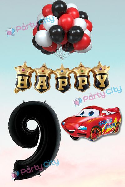 Party City 9 Year Old Car Themed Birthday Party Balloon Set Happy Foil