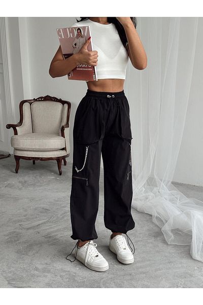 mydukkan.co Chain Detail Parachute Pants