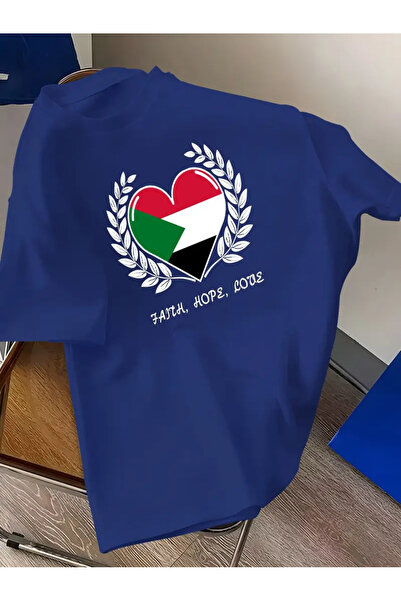 PENTHİLUS تيشيرت رجالي كاجوال برقبة دائرية بتصميم قلب العلم السوداني، قماش بو...