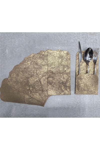 SEHARA KAŞIKLIK/CEPLİ/6 ADET/SOFT GOLD ESKİTME/SUNİ DERİ/