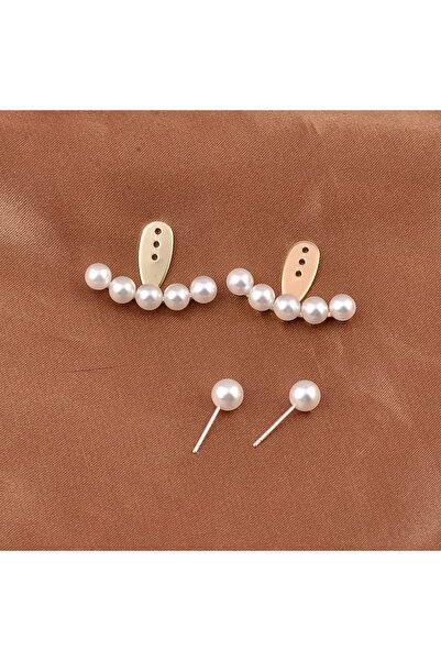 HOBİSY GIFT SHOP Modern Minimalist İnci Küpe | Antialerjik Gold Renk Çelik Küpe