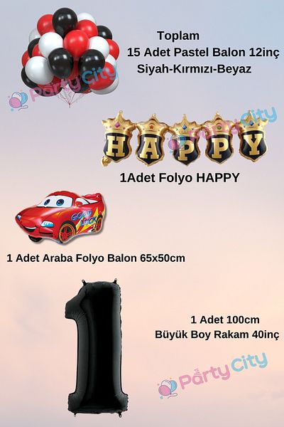 Party City 1 Year Old Car Themed Birthday Party Celebration Balloon Set with Happy Foil Balloons