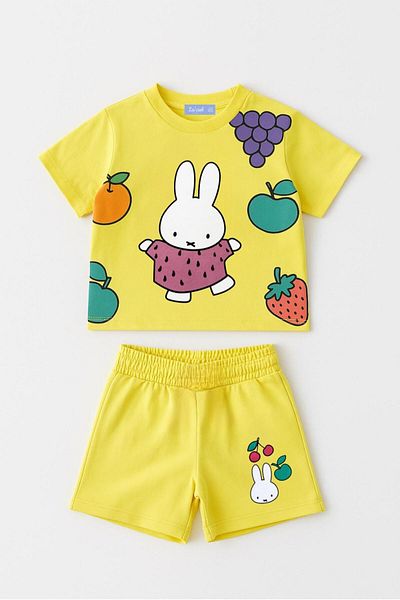 Lolliboomkids Girl's Drawing Rabbit Fruit Patterned Yellow Color Underwear Set New Season