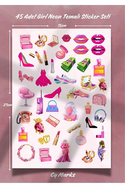 alışveriş kurdu Girl Sticker Sticker Set 45 Pieces - Planner, Agenda, Laptop, Phone, Tablet, Bullet Journal Sticker