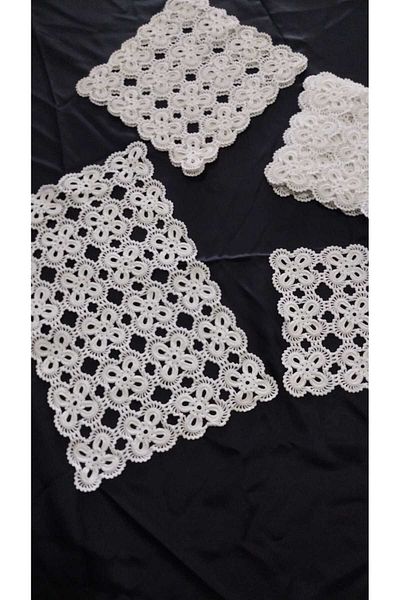 Papatyam Hand Knitted Crochet 1Pcs(40X25) 2Pcs(25X25) 8Pcs(18X18)Handmade Lace/Dowry Lace/Cotton Rope