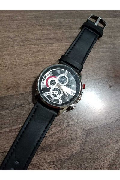 Brality Men's Wristwatch... (Stitched) Black Leather Band... Silver Color Case- 6062