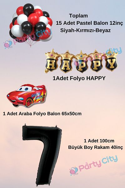 Party City 7 Year Old Car Themed Birthday Party Celebration Balloon Set Happy Foil Balloon