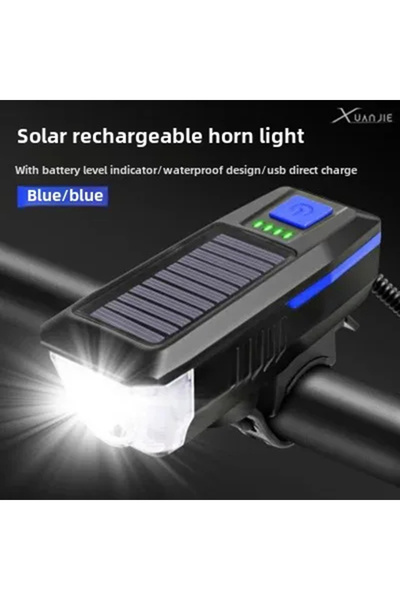 Su Geçirmez Bisiklet Feneri Korna Solar Scooter Işık Ön Far Şarj Edilebilir Güneş Enerjili