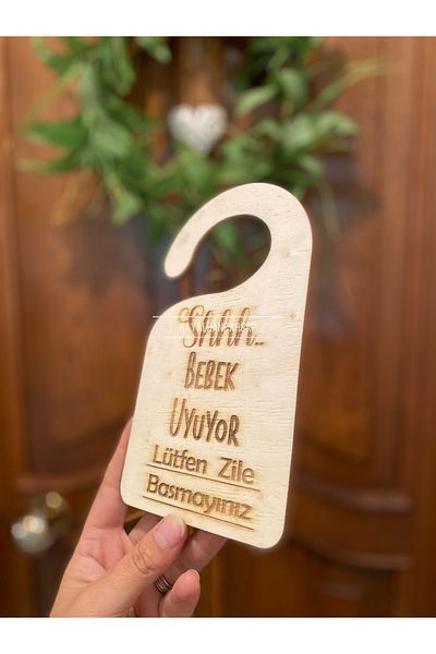 HAYALHANE AHŞAP HOME DECORATION & DESIGN Baby Is Sleeping Please Do Not Ring the Bell Wooden Door Ornament / Baby Gift / Baby Door Ornament