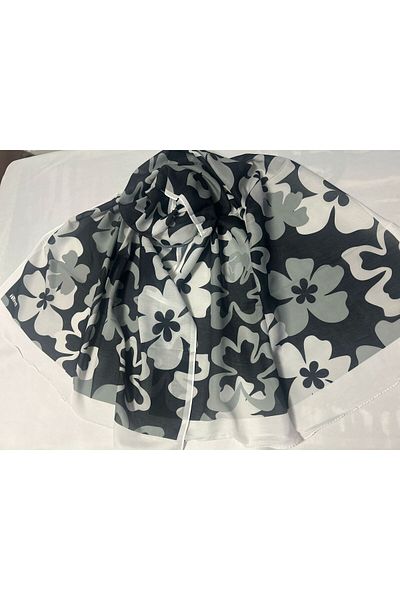 ALTUNTAŞ Women's Cotton Black and White Flower Patterned Etnic Shawl