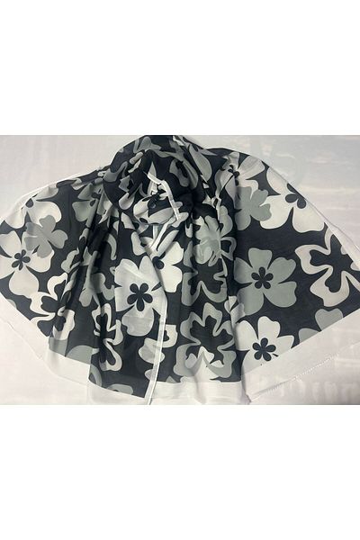 ALTUNTAŞ Women's Cotton Black and White Flower Patterned Etnic Shawl