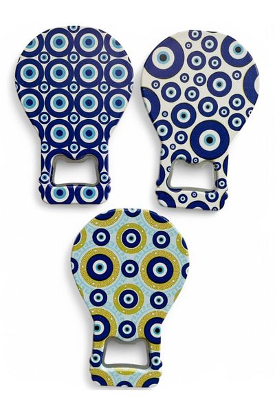 GALATA GIFT 3 Pieces Magnet Bottle Opener, Soda and Soda Refrigerator Opener, Evil Eye Bead Ornament.