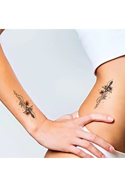 Miyoste Kılıç Ve Yaprak Geçici Dövme 3 Boyutlu Tattoo