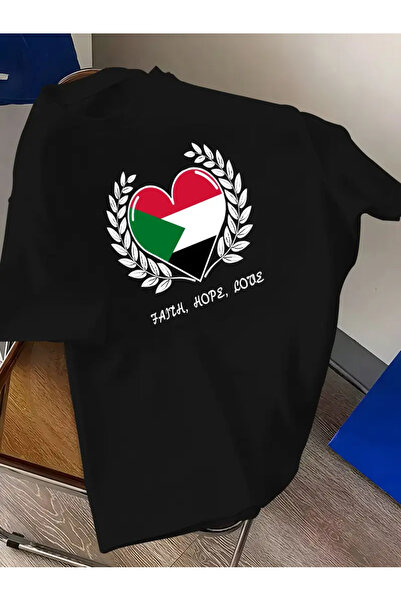 PENTHİLUS تيشيرت رجالي كاجوال برقبة دائرية بتصميم قلب العلم السوداني، قماش بو...