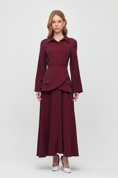 Molly Nelly فستان نسائي طويل من القطن بياقة بولو وأزرار مع تفاصيل صدرية