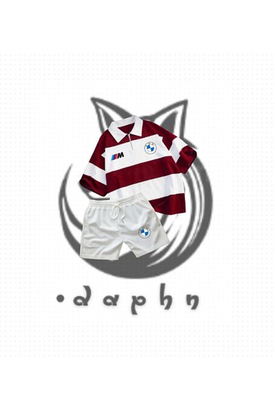 TEXTURA Striped Oversize Polo Neck Collar Zippered Claret Red Bmw M3 Printed T-Shirt Shorts Set of 2