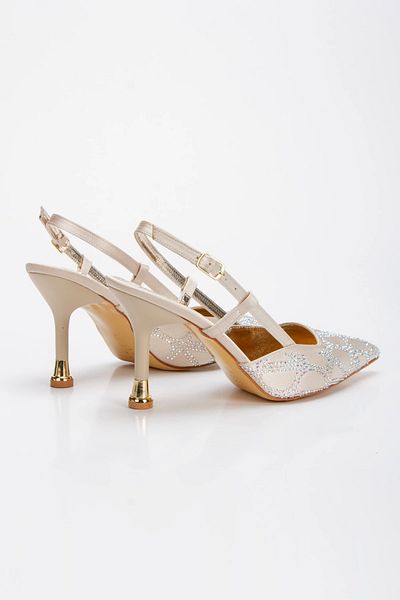 MFT AYAKKABI Gold Satin Evening Dress Shoes - Women's Style Heels with Stone Embroidery