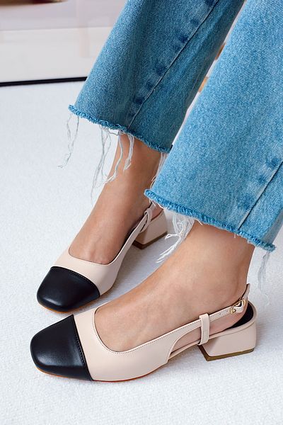 POLKA STORE Balance Mascaret Detailed Open Back Square Toe Helmet Women's Mary Jane Short Block Heeled Shoes