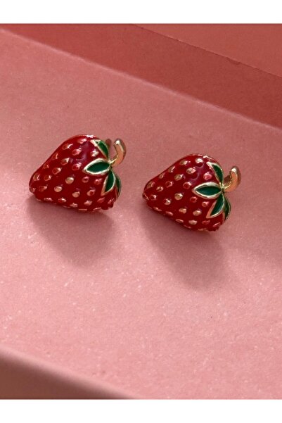 Store Kadın Çilek Küpe Minimal Stil Yeni Yıl Küpe Yılbaşı Aksesuarı Sevgiliye Hediye