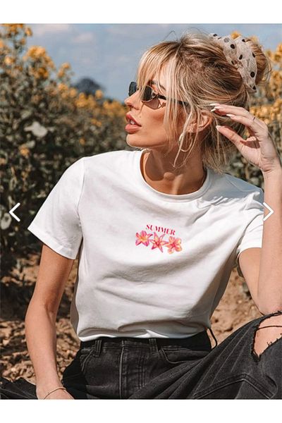 Boi Women's Summer Floral Printed Oversize Summer Cotton T-Shirt