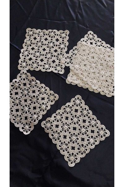 Papatyam Hand Knitted Crochet 7 Pieces Lace (17X17) Handcrafted Lace/Dowry Lace/Vintage/Cotton Rope
