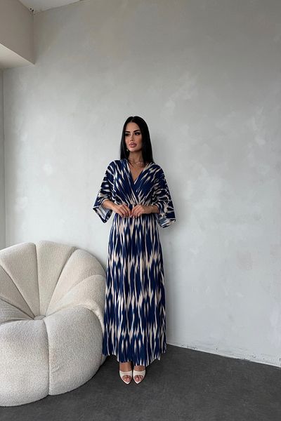 LİLA İSTANBUL Double-breasted collar viscose fabric ethnic patterned slit detailed summer dress