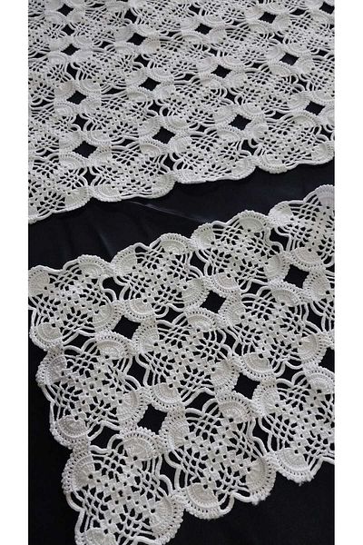 Papatyam Hand Knitted Crochet - 1 Piece Lace/Dowry 50X30 and 23X17 Vintage Cotton