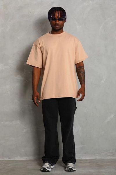 YALÇIN Μπλουζάκι Unisex Oversize Crew Neck σε μπεζ χρώμα