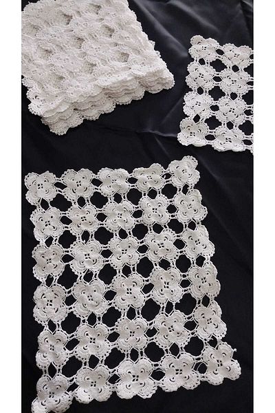 Papatyam 12 Pieces of Hand Knitted Crochet, 1 Piece of Lace Vintage Dowry Like Cotton