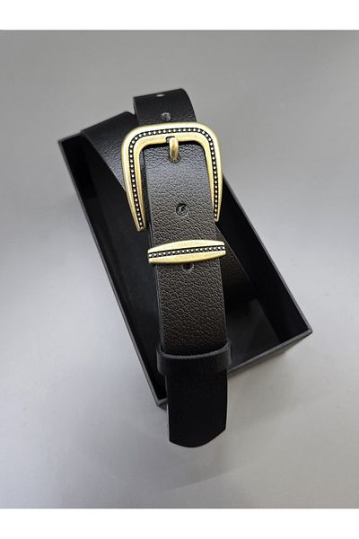 Kemerix 100% Genuine Leather Antique Coated Buckle Black-Bitter Brown 2-Piece Belt Set
