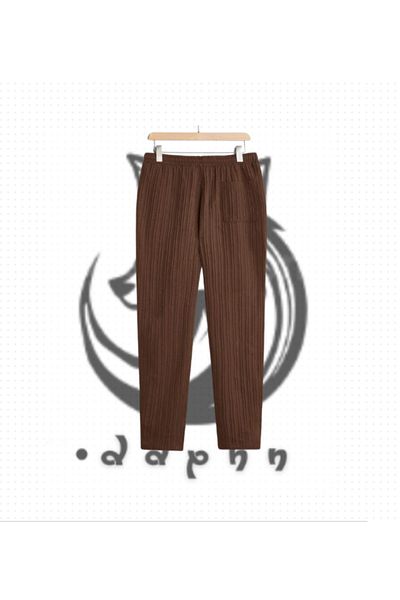 TEXTURA Unisex Women'S/Men's Custom Ribbed Ottoman Fabric Summer Waist Elastic Baggy Brown Sweatpants Pants