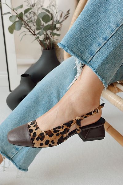 POLKA STORE Balance Mascara Detaliat Cască cu vârf pătrat deschis la spate Mary Jane Pantofi cu toc bloc scurt