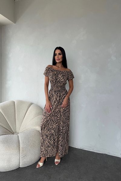 LİLA İSTANBUL Zebra Patterned Summer Dress Madonna Collar Gimped Standard Size S/M/L Compatible