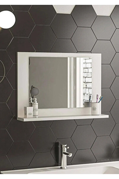 DEMİR DİZAYN Beyaz Lavabo Aynası Dekoratif Raflı Wc-banyo Modern