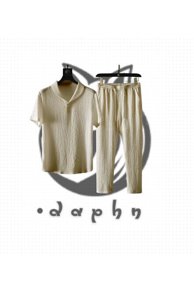 TEXTURA New Season Beige Short Sleeve Suit Suit Summer Lycra and Krilk Fabric